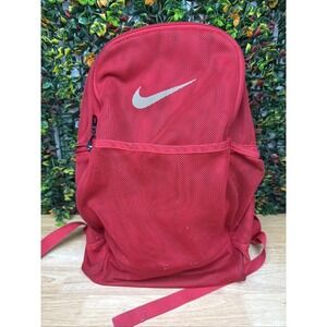 Nike Brasilia Mesh Backpack Color Sports Training Bag Swoosh BA6050-657 Red USED